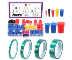 Swpeet 115 vnt. 33 m 4 dydžių 1/4" 1/2" 2,2 cm 2,5 cm žalia miltelinio dažymo aukštos temperatūros pet juosta silikoninės gumos asortimentas, skirtas dažymui, milteliniam dažymui