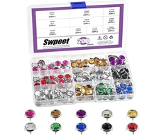 Swpeet 200 vienetų 12 spalvų 12 mm 4 nagų kalnų krištolas, kniedės, dekoracijų rinkinys, krištoliniai karoliukai su nagais, papildomi nagai „pasidaryk pats“ odos amatų taisymui, drabužių dekoravimui