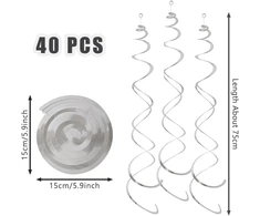 Syeycw 40 vnt. spiralinių girliandų dekoracijų rinkinys, kabančios spiralinės girliandos, vakarėlių dekoracijos, vestuvėms, gimtadieniams, kūdikių sutiktuvėms, kalėdinėms dekoracijoms (sidabrinės)