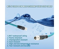 Szrmcc m12 8-pin x-coded male į rj45 ethernet cat7e gigabit ekranuotas vandeniui atsparus kabelis, skirtas basler gige cognex in-sight vision kamerų jutikliams (mėlynas, 3 m)