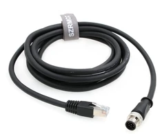 Szrmcc M12 A Code 8 kontaktų kištukinis į Rj45 ethernet cat6 gigabitinis ekranuotas vandeniui atsparus jutiklio pavaros kabelis, skirtas cognex in-sight 7000 dmr-300 kameros vaizdo jutikliams (juodas, 2 m)