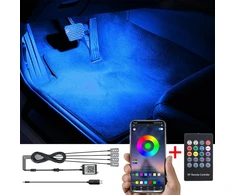 Taben rgb automobilio kojų apšvietimo rinkinys su programėlės valdymu + rf nuotolinis valdymas, 16,7 milijonų spalvų, sinchronizuojamas su muzika, usb kabelis, automobilio vidaus kojų atmosfera, šviesa dc 12v