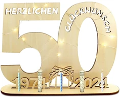 Taimeimao medinė svečių knyga 50-ojo gimtadienio proga su led girliandomis moterims ir vyrams vestuvių metinių stalo dekoravimui 1974-2024 šeimai ir draugams
