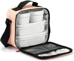 Tatay cool bag small, 3 l talpos, 4 plastikiniai maisto indai (2 x 0,5 l, 2 x 0,2 l) be bpa, persikų pūkelis, matmenys: 22,5 x 10 x 22 cm