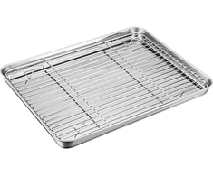 Teamfar kepimo skarda su grotelėmis, nerūdijančio plieno kepimo forma, orkaitės padėklas ir torto grotelės, aušinimo grotelės, 31,6 x 24,6 x 2,5 cm, sveika ir netoksiška, lengvai valoma ir galima plauti indaplovėje
