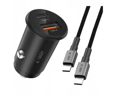 Tech Protect Mažas automobilinis įkroviklis dual port usb-a type-c + usb-c kabelis 100cm