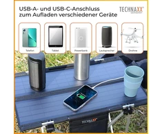 Technaxx sulankstomas saulės energijos stovyklavimo stalas Tx-251 - nešiojamas saulės baterijų įkroviklis su 2 x Usb įkrovimo prievadais ir kompaktišku dizainu - idealus stovyklavimui ir lauke, juodas