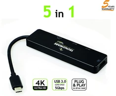 Tecnoware Usb-c 5-in-1 Adapteris: Hdmi 4k, Usb 3.0, Sd/microsd