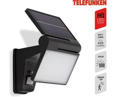 Telefunken - led saulės šviestuvas, lauko prožektorius su judesio davikliu, su nuolatinės šviesos funkcija, maitinamas baterijomis, ip44, juodas, 229 x 152 x 126 mm (i x p x a)