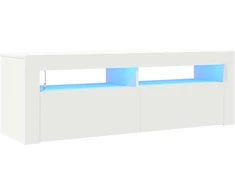 TV staliukas Televizoriaus spintelė su LED apšvietimu, balta, 120x35x40cm