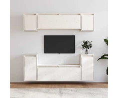 TV staliukas Televizoriaus spintelės, 6vnt., baltos, pušies medienos masyvas