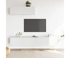 TV staliukas Televizoriaus spintelių komplektas, 3 dalių, baltas, mediena