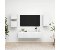 TV staliukas Televizoriaus spintelių komplektas, 5 dalių, baltas, mediena