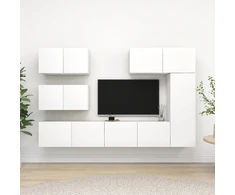 TV staliukas Televizoriaus spintelių komplektas, 6 dalių, baltas, mediena