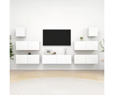 TV staliukas Televizoriaus spintelių komplektas, 7 dalių, baltas, mediena