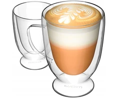Terminės stiklinės latte kavai, arbatai su padėkliuku ir ausimi Miowi 2x260ml