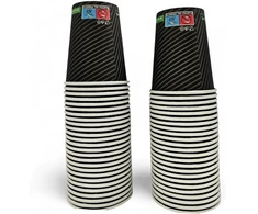 Terryshop74 100 vienetų Xxxl 250 ml popierinių puodelių rinkinys karštiems ir šaltiems gėrimams, kapučino, alaus gėrimams (juodi dryžiai)
