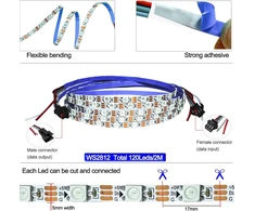 Tesfish Ws2812b led juosta 5 V, 5 mm pločio itin plona rgb pikselių juosta 2 m 5050 120 led ip30 balta pcb spalvota atskirai adresuojama šviesos juosta skirta "pasidaryk pats" reklaminiams papuošimams