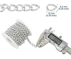 Thairoot 5 m 10 x 6.5 mm aliumininės grandinėlės su ritės jungtimis amatų papuošalų grandinėlėms vytos kabelinės grandinėlės amatų reikmenys karolių grandinėlės metalinė grandinėlė "pasidaryk pats" papuošalų gamybai sidabrinė