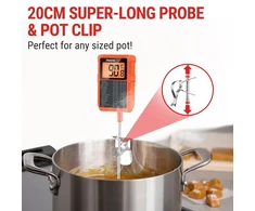 Thermopro Tp510 mėsos termometras, grilio termometras su 20 cm ilgio zondu, cukraus termometras su puodo spaustuku, kepimo termometras, skaitmeninis vandeniui atsparus virtuvės termometras skysčiams, aliejui, pienui, šokoladui
