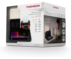 Thomson Cl800i 4-in-1 žadintuvas ir įkrovimo stotelė, naktinė lempa su skirtingu intensyvumu ir spalvomis, juoda