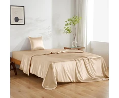 Thxsilk šilko patalynės komplektas, 2 dalių, antklodės užvalkalas 135 x 200 cm ir pagalvės užvalkalas 80 x 80 cm, prabangus šilko patalynės komplektas, itin minkštas ir švelnus, šampano spalvos