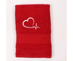 Tibex rankšluostis "embroidery Heart with Heartbeat" 70 x 140 cm, medvilninių rankšluosčių rinkinys, vonios rankšluostis, dulkių rankšluostis, rankšluosčiai svečiams, Valentino diena, jubiliejus