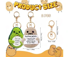Ticklely bulvės ir avokado raktų pakabukų rinkinys, juokinga megzta bulvė su raktų žiedu, mini pliušinės figūrėlės, dovana draugui, su pozityvių žinučių kortelėmis, 2 vnt., juodas