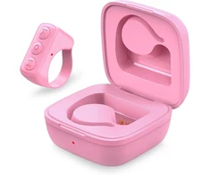 Tik Tok pirštų galiukų šoninis vartytuvas Bluetooth nuotolinio valdymo pultas slinkties žiedas įkraunamas belaidis fotoaparato nuotolinio valdymo pultas užrakto asmenukių mygtuko valdiklis su įkrovimo dėklu, skirtas Ios/android (rožinis)