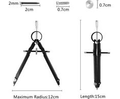 Tikslus metalinis geometrinis kompasas su priedais