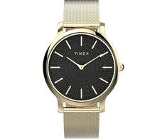 Timex madingas moteriškas laikrodis 34 mm aukso spalvos apyrankė greito atsegimo juodas ciferblatas aukso spalvos korpusas Tw2y07100, auksinis, apyrankė