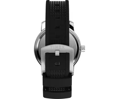 Timex vyriškas klasikinio stiliaus 41 mm laikrodis – juodas silikoninis dirželis, juodas ciferblatas, nerūdijančio plieno korpusas