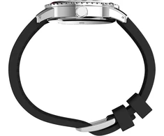 Timex vyriškas klasikinio stiliaus 41 mm laikrodis – juodas silikoninis dirželis, juodas ciferblatas, nerūdijančio plieno korpusas