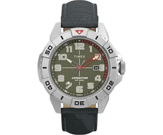 Timex vyriškas laikrodis Expedition North, 42 mm, juodas, ekologiškas dviejų dalių dirželis, žalias ciferblatas, sidabrinis korpusas Tw2w84200, juodas, dirželis.
