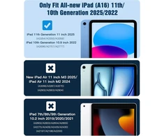 Timovo dėklas, skirtas ipad a16 11-os kartos 11 colių 2025, ipad 10-os kartos 2022 10,9 colio, plonas minkštas matinis permatomas tpu apsauginis dėklas, automatinis miego/pabudimo režimas, gencijonų mėlyna