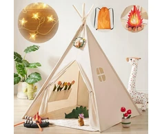 Tiny Land Kids Tipi su apšvietimu ir laužaviete, žaislai ir nešiojimo krepšys
