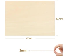Tocome 2 mm fanera A3 liepos medienos faneros lakštas, tinkamas lazeriui, 420 x 297 x 2 mm liepos medienos fanera, fanera 2 mm mediena lazeriui (15 vnt.)