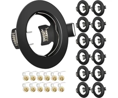 Tofisr įleidžiamas prožektorius Gu10 rinkinys, apvalus matinis juodas montavimo rėmas, skylės skersmuo 55 mm - 70 mm, su Gu10 lizdu Led arba halogeninėms (50 mm) lemputėms, 12 vnt.