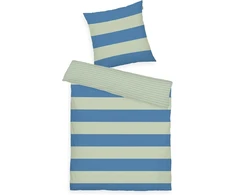 Tom Tailor renforcé patalynės komplektas 70 x 90 cm + 140 x 200 cm, 100% medvilnė/renforcé su reversiniu motyvu ir spalvotu užtrauktuku, ryškūs dryžiai žalia, mėlyna (žalias leaf &amp; cool mėlynas)