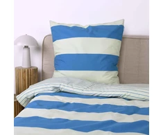 Tom Tailor renforcé patalynės komplektas 80 x 80 cm + 135 x 200 cm, 100% medvilnė/renforcé su reversiniu motyvu ir spalvotu užtrauktuku, ryškūs dryžiai žalia, mėlyna (žalias leaf &amp; cool mėlynas)