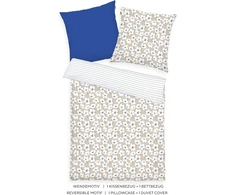 Tom Tailor renforcé patalynės komplektas, 70 x 90 cm + 140 x 200 cm, 100% medvilnė/renforcé, su reversiniu motyvu ir spalvotu užtrauktuku, fresh flowers mėlynas, beige (cobalt &amp; sunny sand)