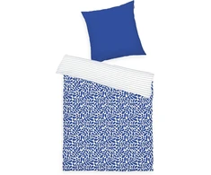Tom Tailor renforcé patalynės komplektas, 80 x 80 cm + 135 x 200 cm, 100% medvilnė/renforcé, su reversiniu motyvu ir spalvotu užtrauktuku, organic leaves mėlynas, baltas (cobalt)