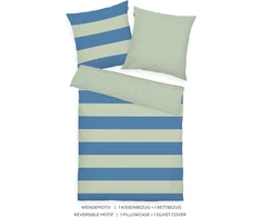 Tom Tailor renforcé patalynės komplektas 80 x 80 cm + 135 x 200 cm, 100% medvilnė/renforcé su reversiniu motyvu ir spalvotu užtrauktuku, ryškūs dryžiai žalia, mėlyna (žalias leaf &amp; cool mėlynas)