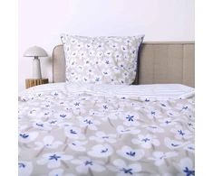 Tom Tailor renforcé patalynės komplektas, 70 x 90 cm + 140 x 200 cm, 100% medvilnė/renforcé, su reversiniu motyvu ir spalvotu užtrauktuku, fresh flowers mėlynas, beige (cobalt &amp; sunny sand)