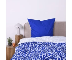 Tom Tailor renforcé patalynės komplektas, 80 x 80 cm + 135 x 200 cm, 100% medvilnė/renforcé, su reversiniu motyvu ir spalvotu užtrauktuku, organic leaves mėlynas, baltas (cobalt)