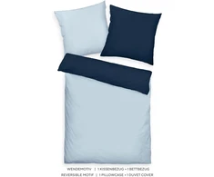 Tom Tailor satininis patalynės komplektas 80 x 80 cm + 135 x 200 cm, 100% medvilnė/satinas, su dviguba siūle ant pagalvės, reversinis motyvas ir spalvotas prekės ženklo užtrauktukas, dviejų tonų vienspalviai mėlyni atspalviai (tamsiai mėlyna ir žydra)