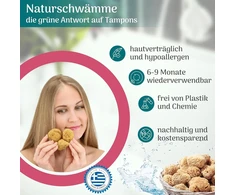 Tom&amp;pat® menstruaciniai kempinėlės - dermatest: labai gerai - su džiuto higieniniu maišeliu - nebalinta natūrali kempinė kaip natūrali tamponų alternatyva, daugkartinio naudojimo