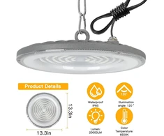 Toobettp 200 W Led Ufo salės apšvietimas, 20 000 Lm 6500 K Led pramoninis šviestuvas Ip65 atsparus vandeniui Ufo vidaus prožektorius, skirtas salės apšvietimui, dirbtuvių apšvietimui, gamykloms, oro uostui, terasai