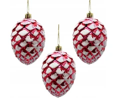 Top Gift Kalėdiniai žaisliukai, eglutės papuošimai, kankorėžių formos, raudoni, dideli 9cm, 3vnt