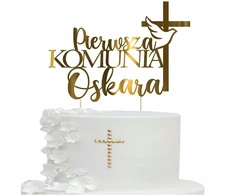 Topperis Krzyż ant torto Pirmoji Komunija + bet koks Vardas Auksinė dekoracija